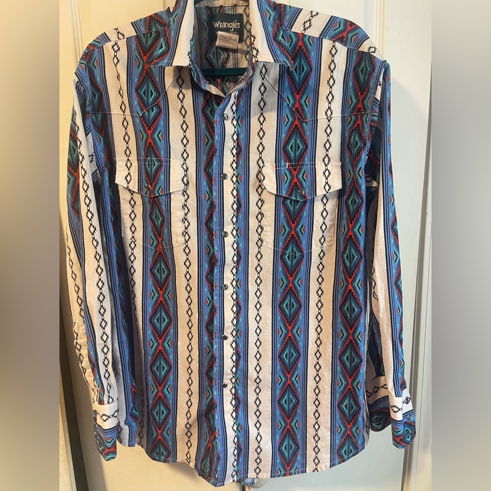 Wrangler South Western snap pearl button cowboy shirt size L